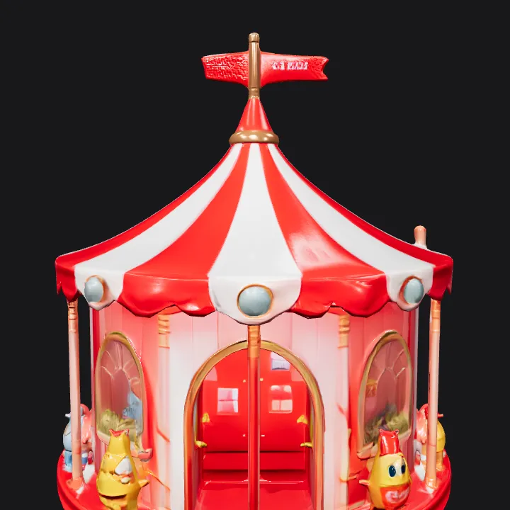 Cute toy circus tent with animal figures. smooth edges, simple geometry, game-ready, symmetric geometry.