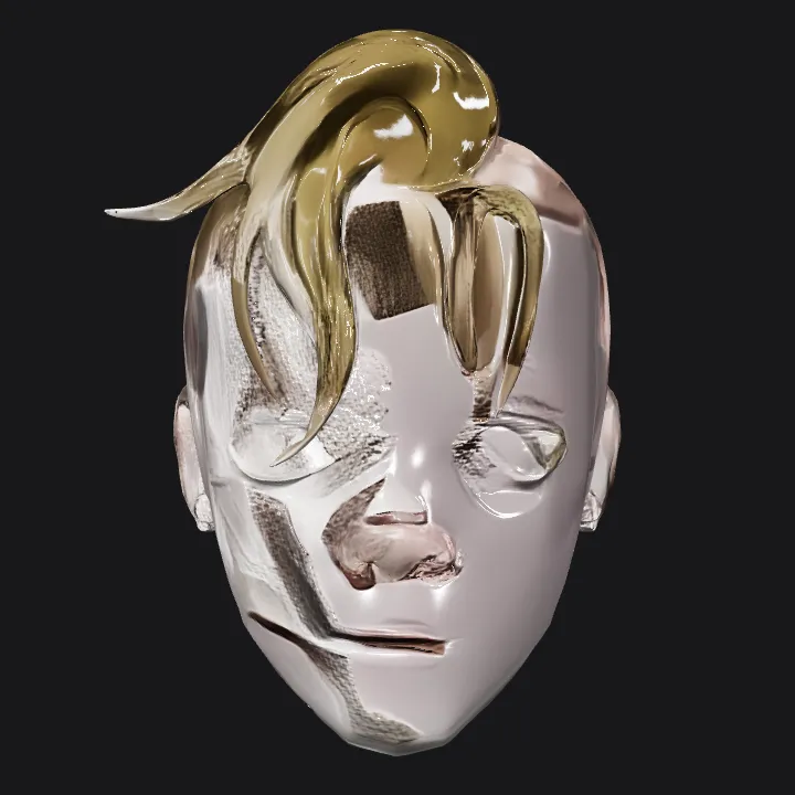 person's head with unique hairstyle. smooth edges, complex geometry, character.