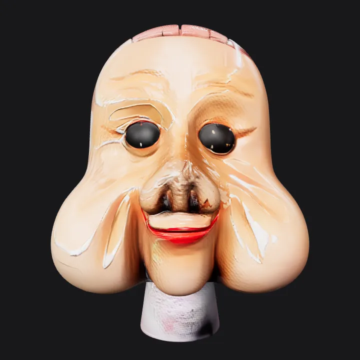 Large cartoonish sculpted figure with round arms. smooth edges, simple geometry, character, symmetric geometry.