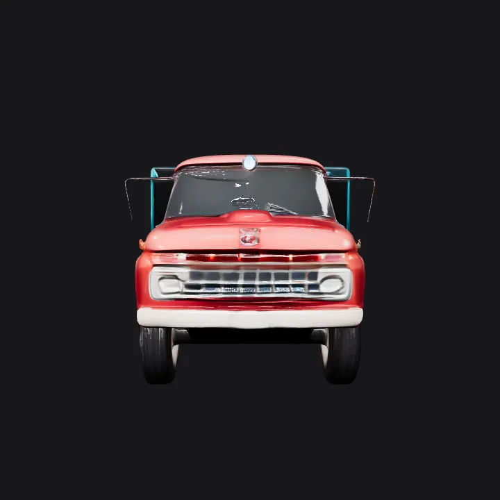 vintage turquoise dump truck. sharp edges, complex geometry, game-ready.