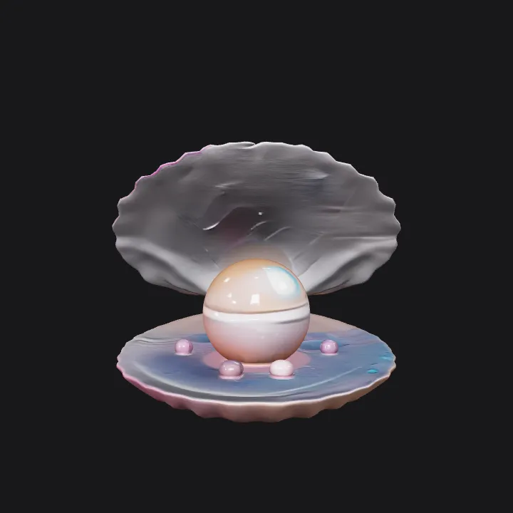 Open oyster shell with a pearl inside. smooth edges, simple geometry, symmetric geometry.