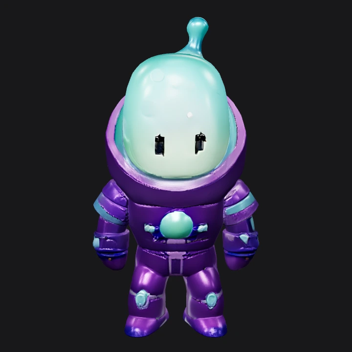 cartoonish alien creature with glowing helmet. smooth edges, simple geometry, game-ready, character, symmetric geometry.