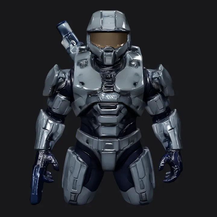 Armored sci-fi soldier in power suit. sharp edges, complex geometry, game-ready, character, symmetric geometry.