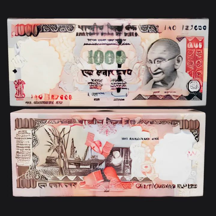Indian 1000 rupee banknote. sharp edges, complex geometry, character.
