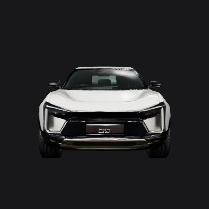 Modern electric SUV car, front view. sharp edges, smooth edges, complex geometry, game-ready, symmetric geometry.