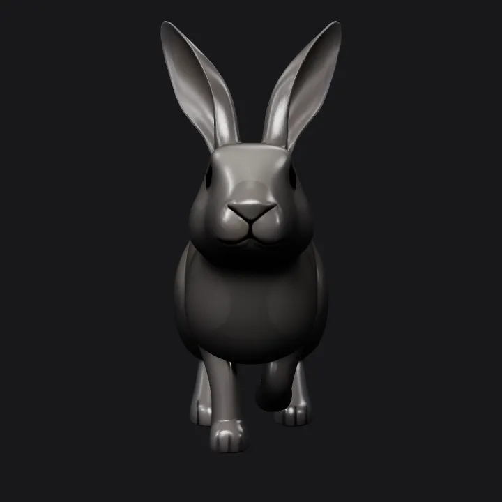 Cartoon bunny viewed from behind. smooth edges, simple geometry, game-ready, character, symmetric geometry.