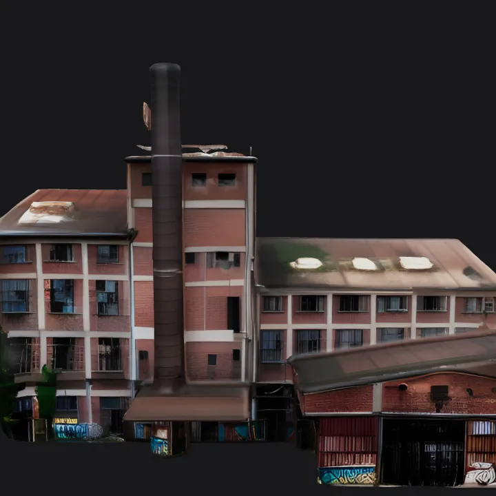 Abandoned industrial factory building. sharp edges, complex geometry.