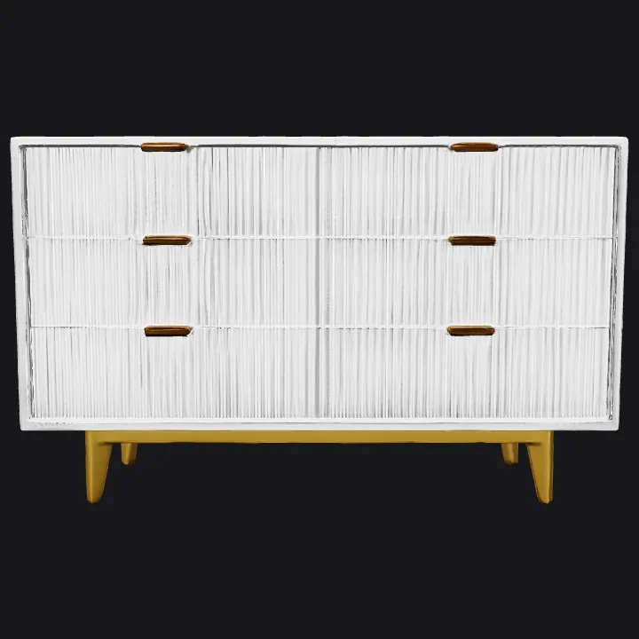 Modern drawer dresser with six drawers. sharp edges, simple geometry, symmetric geometry.