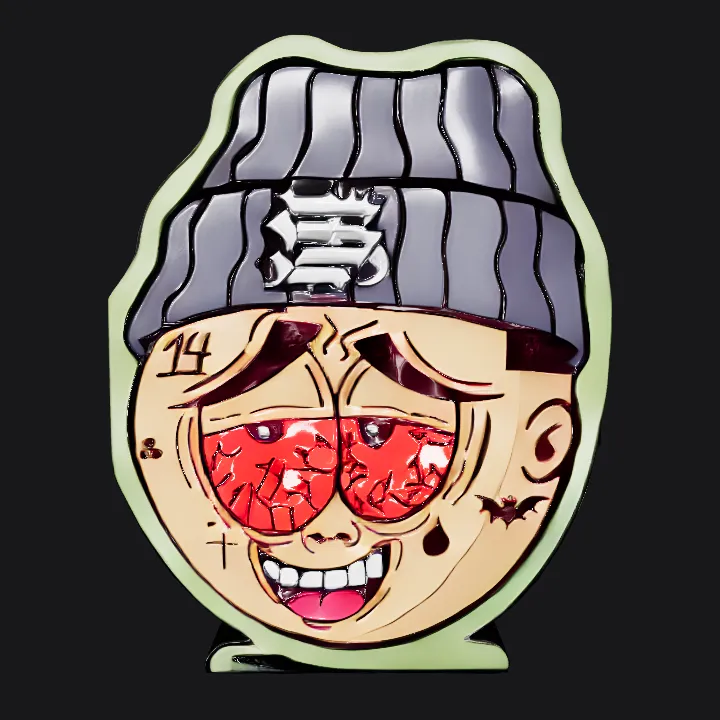 cartoon-style face with beanie and tattoos. simple geometry, character.