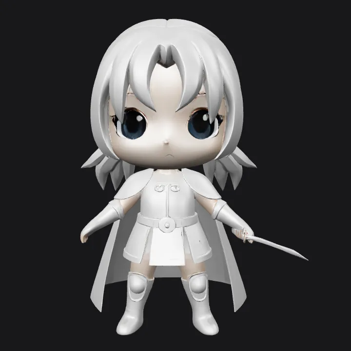 chibi armored figure with sword. smooth edges, simple geometry, character, symmetric geometry.