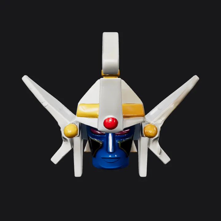 Gundam robot head model. sharp edges, complex geometry, character, symmetric geometry.
