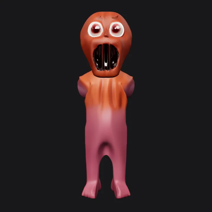 Red humanoid monster with large eyes. smooth edges, simple geometry, character, symmetric geometry.