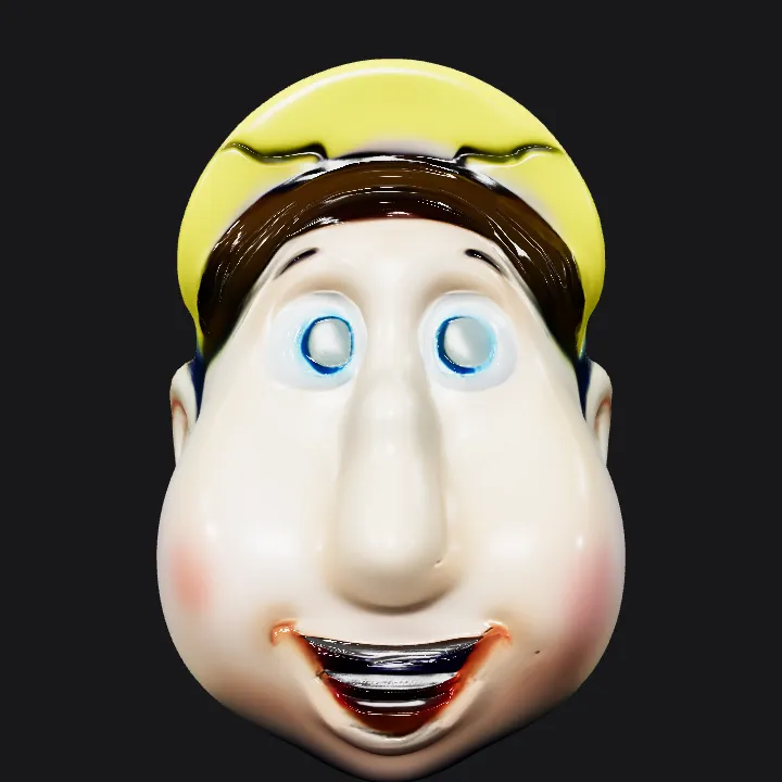 Cartoon banana-shaped character head. smooth edges, complex geometry, character.