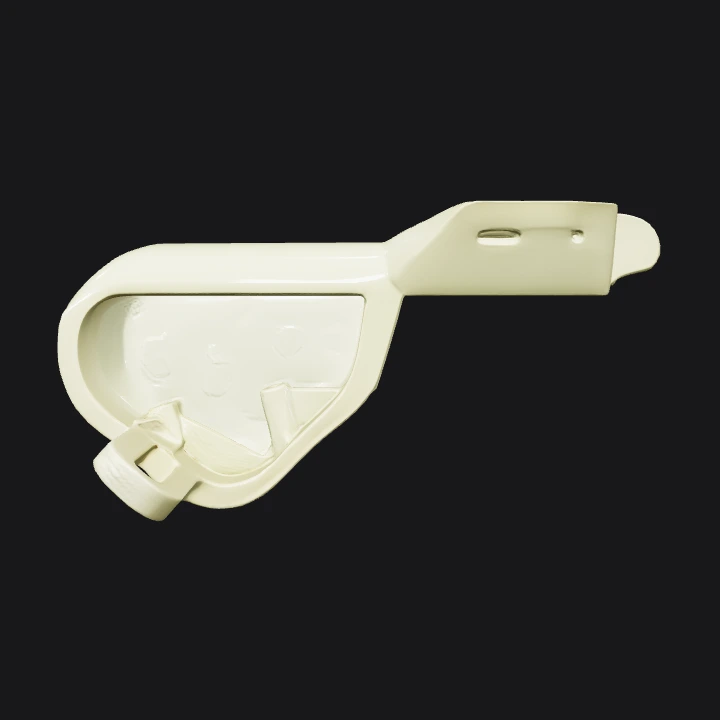 Plastic door or drawer latch component. smooth edges, simple geometry.