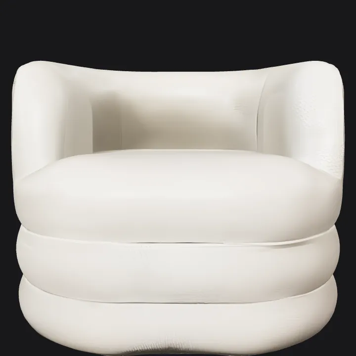 White boucle accent chair. smooth edges, simple geometry, symmetric geometry.