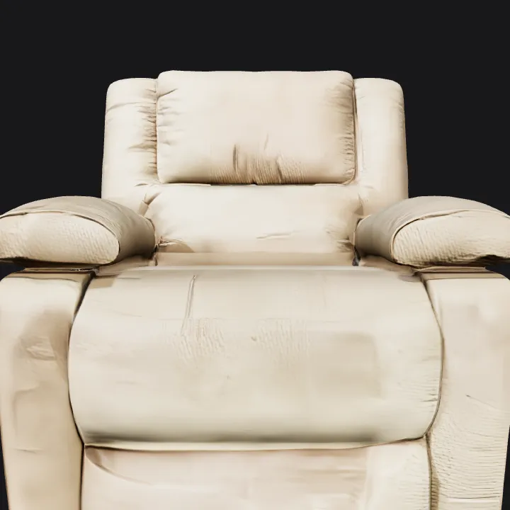 Beige cushioned armchair. smooth edges, complex geometry, symmetric geometry.