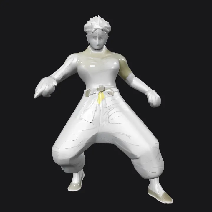 Anime-style boy with spiky hair and dynamic pose. sharp edges, smooth edges, complex geometry, character.