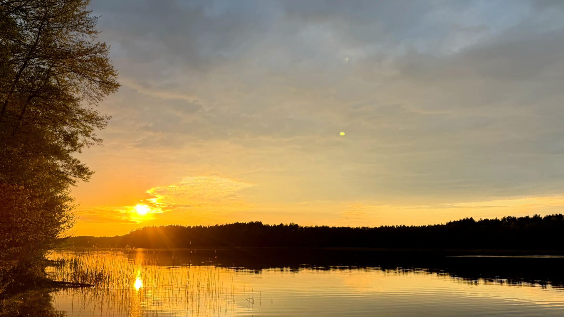 Mgła nad Jeziorem Gim jesienią o świcie