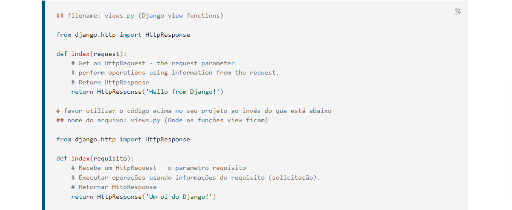 Exemplo de código em Django