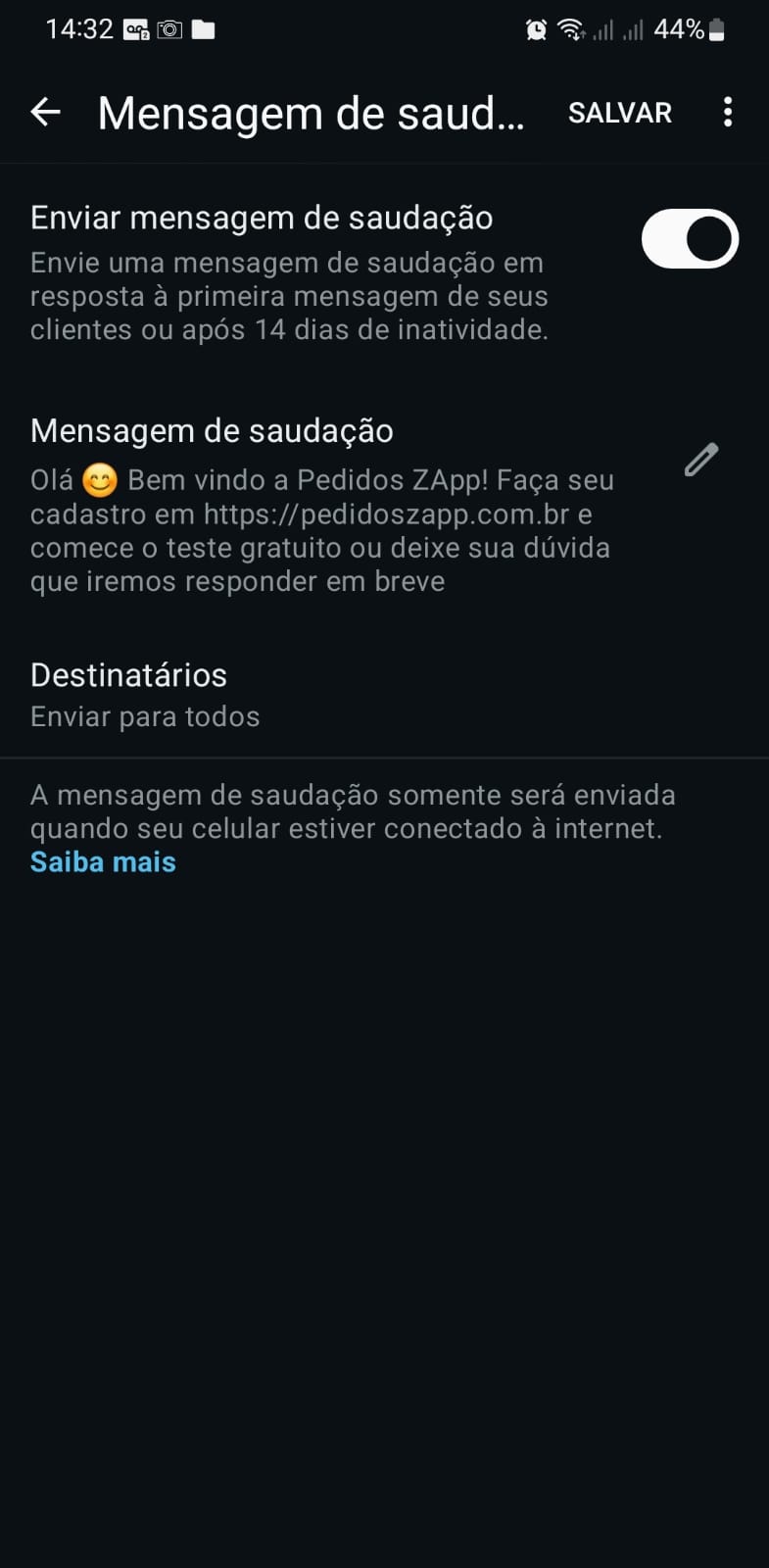 Mensagem de Saudação