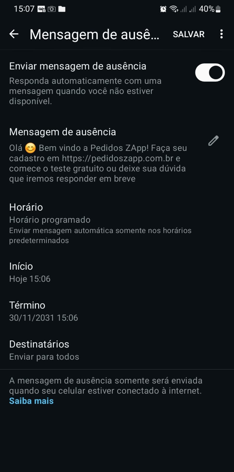 Mensagem de Ausência