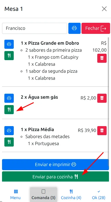 Enviar pedido sem imprimir