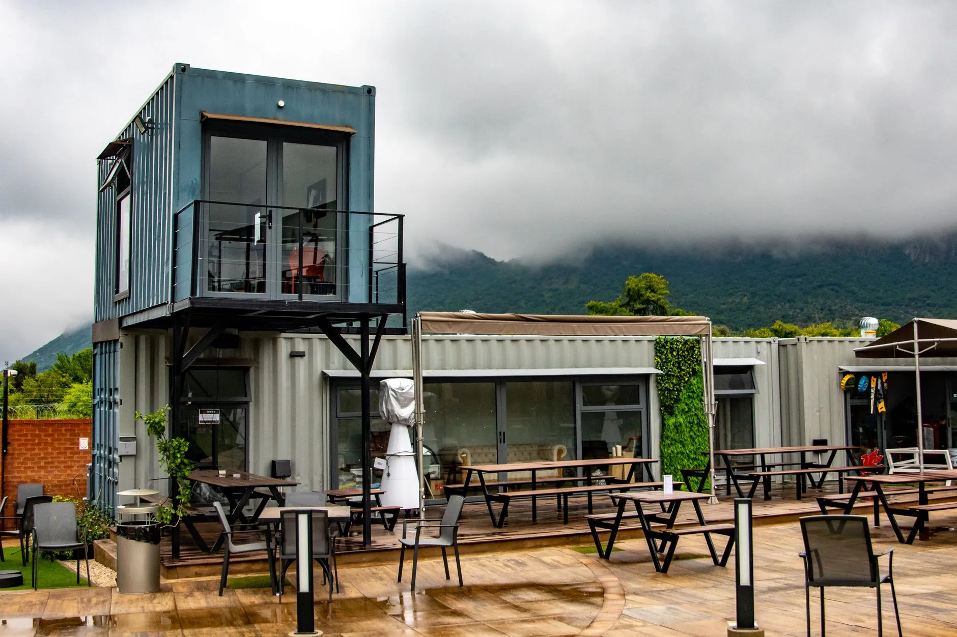 a modern modular ADU backyard unit with a deck