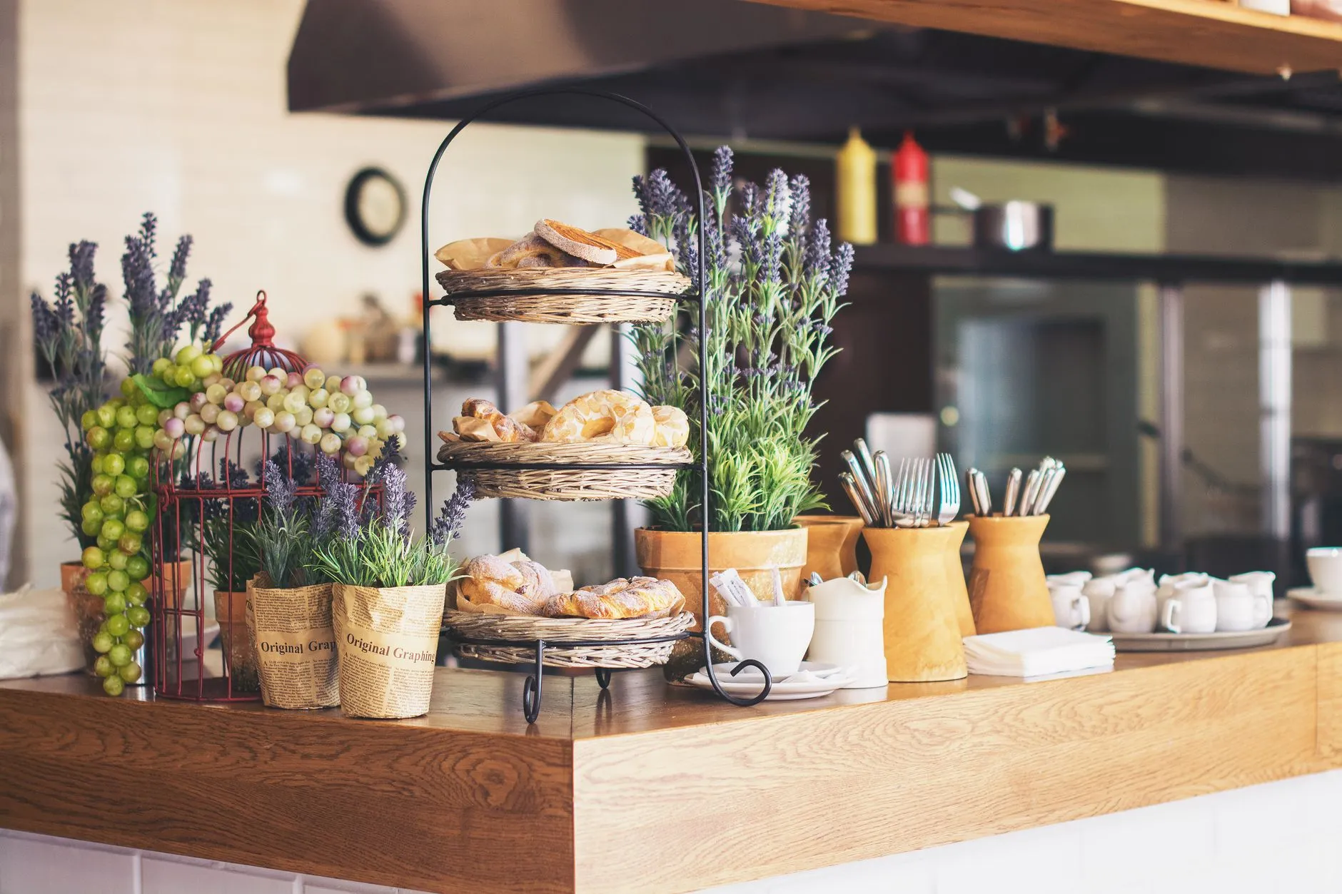 bright welcoming café interior with a pastry counter