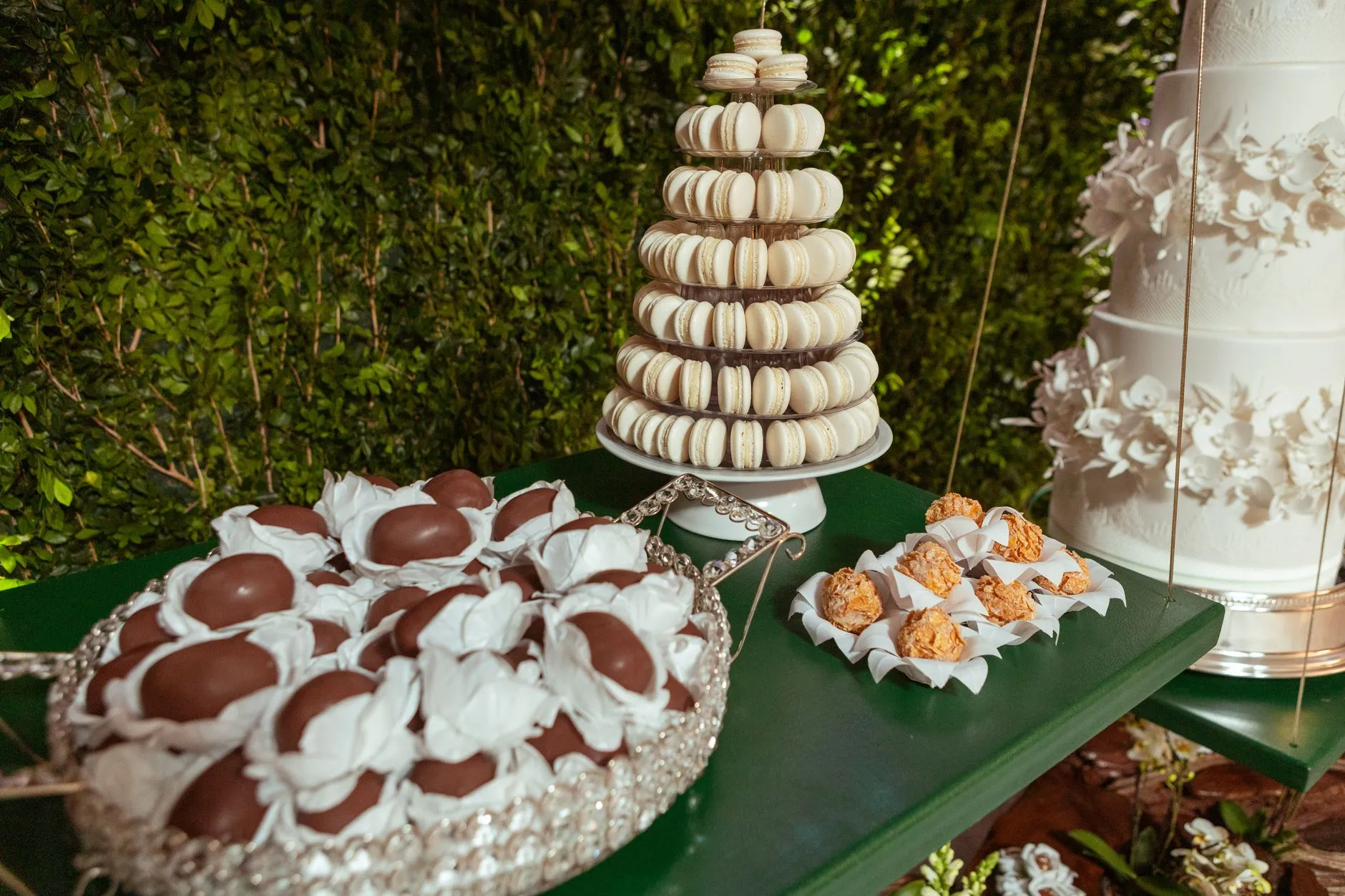 elegant macaron tower at a wedding in soft colors