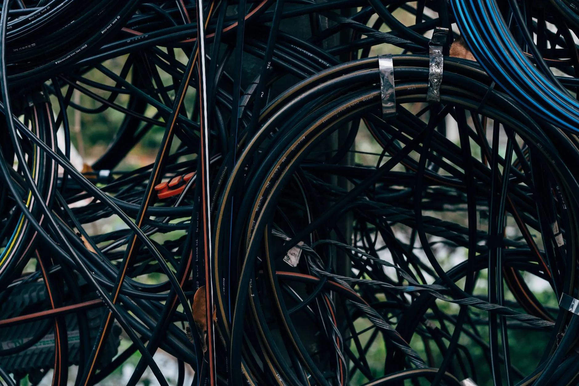 a tangled mess of network cables