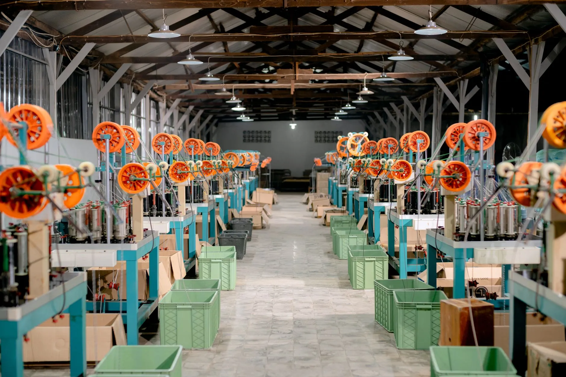rows of machines in a modern factory