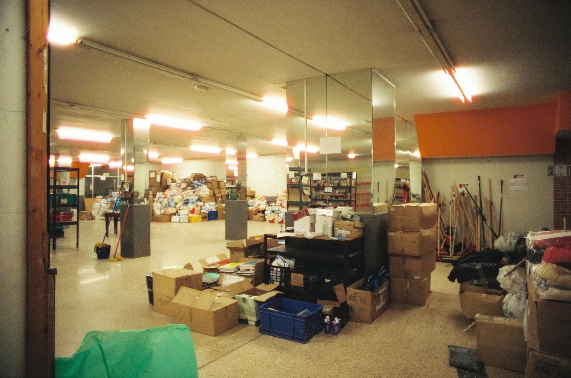 boxes and clutter in a storage space