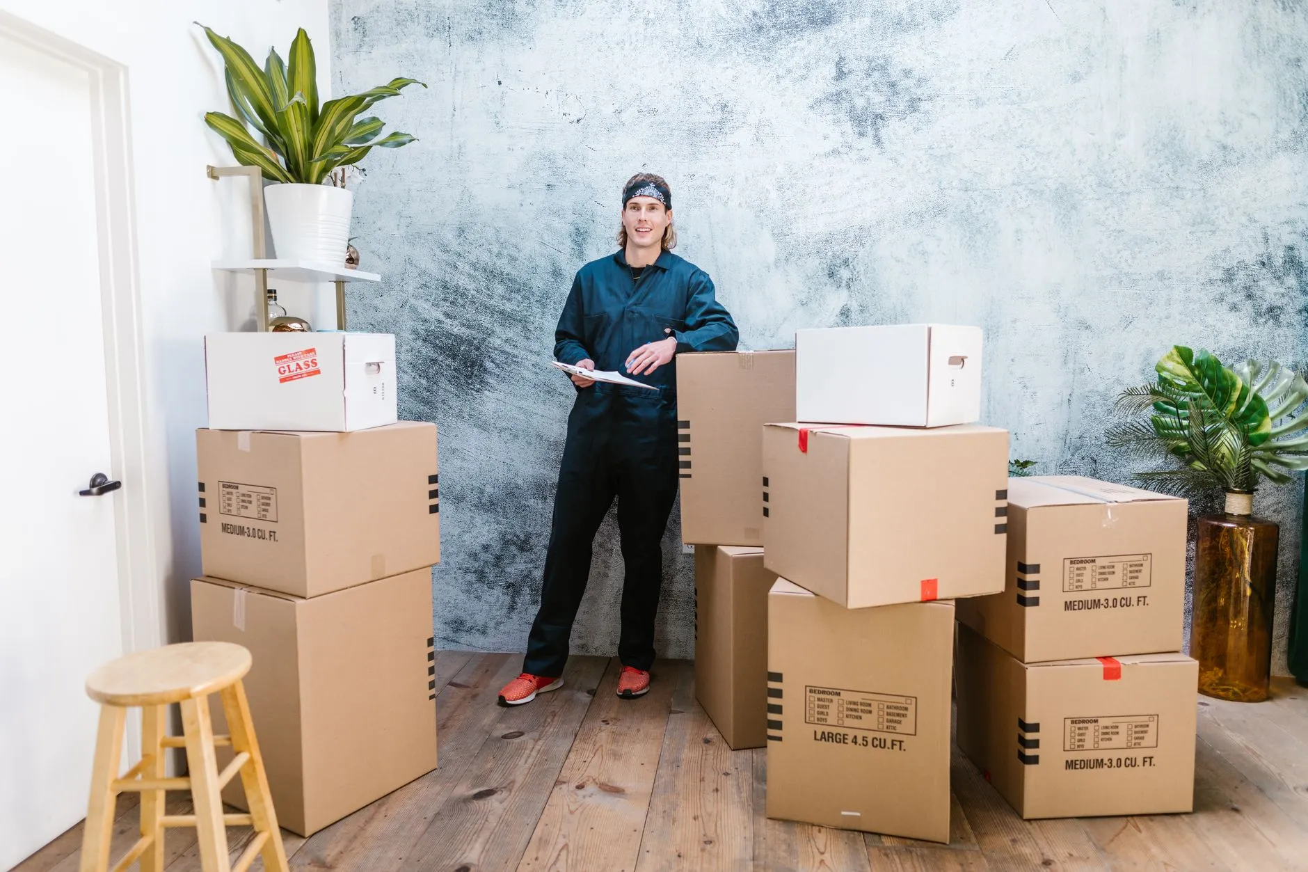 movers loading a moving container with household items