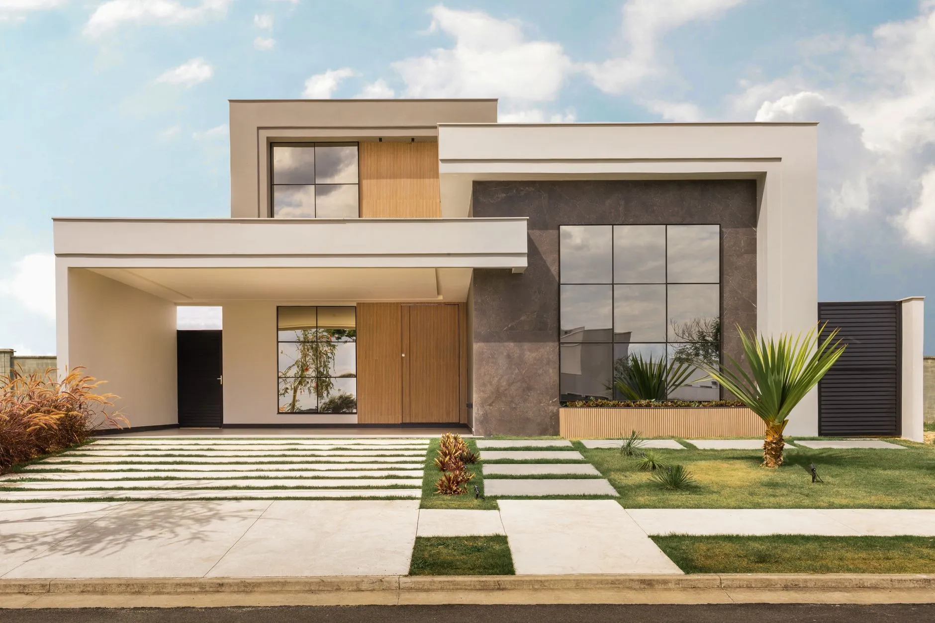 bright modern home exterior with large clean windows