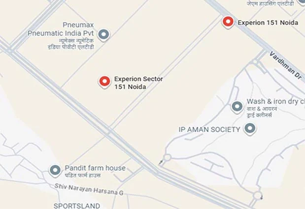 a close up of a map of a city with a red circle