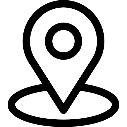 a black and white map pin with a circle on it