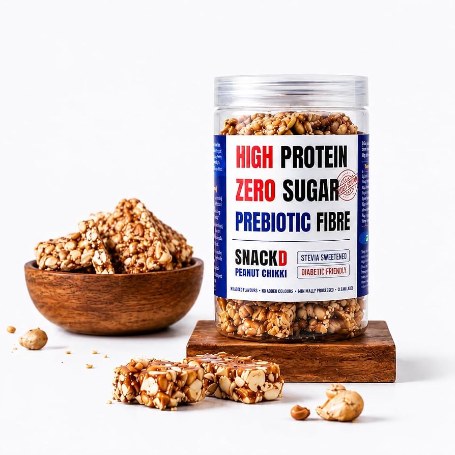 Snackd Peanut Chikki High Protein Zero Sugar Prebiotic Fibre 250 g