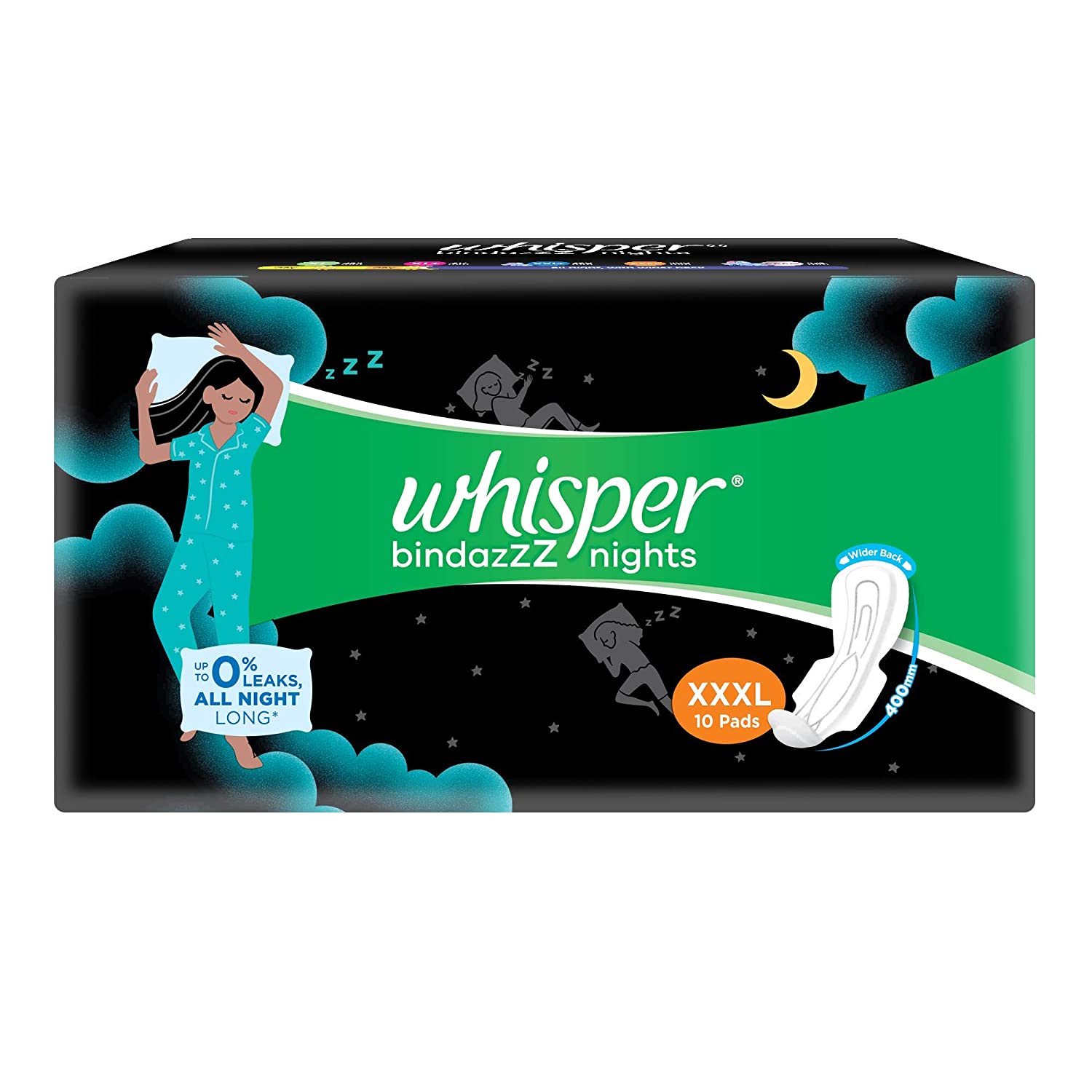 Whisper Bindazzz Night Sanitary Pads - XXXL 10 nos Whisper Bindazzz Night Sanitary Pads - XXXL 10 nos
