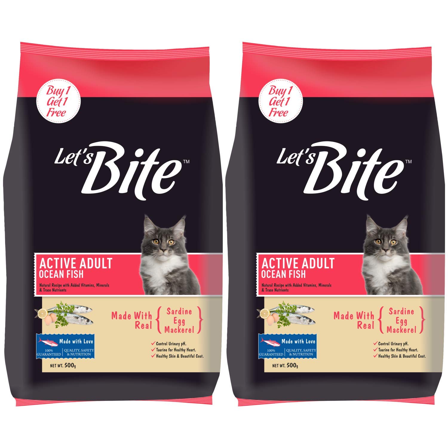 Let's Bite Active Adult Dry Cat Food, Fish, 500 g