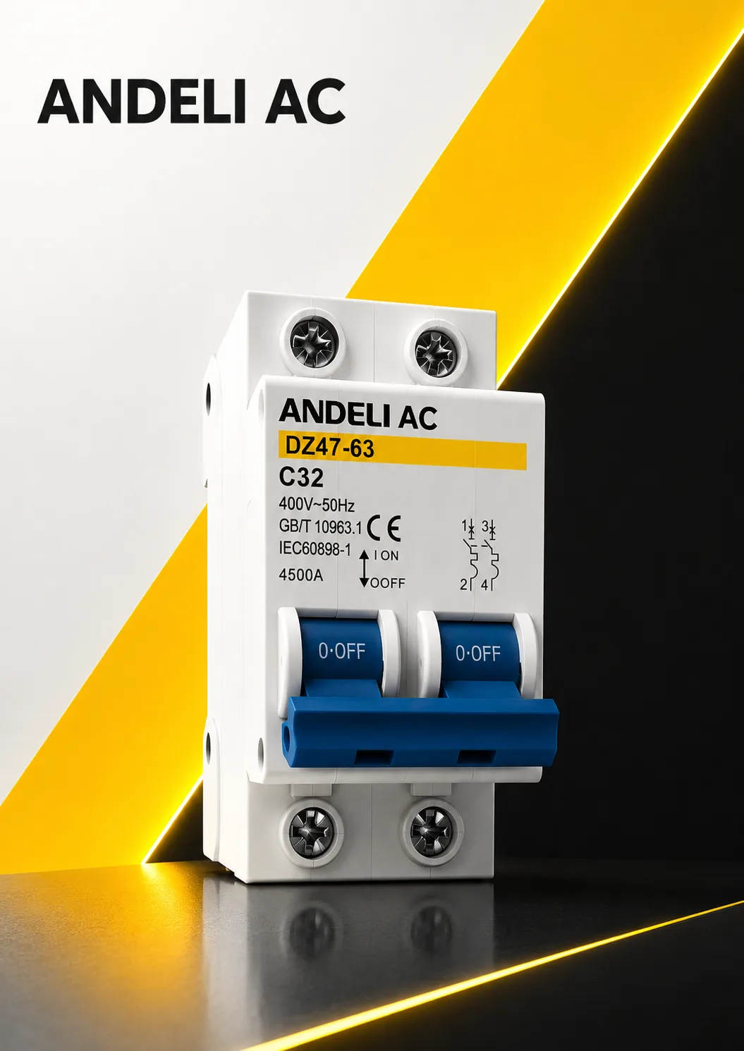 ANDELI AC MCB DZ47-63 2P 10A 4.5kA Miniature Circuit Breaker