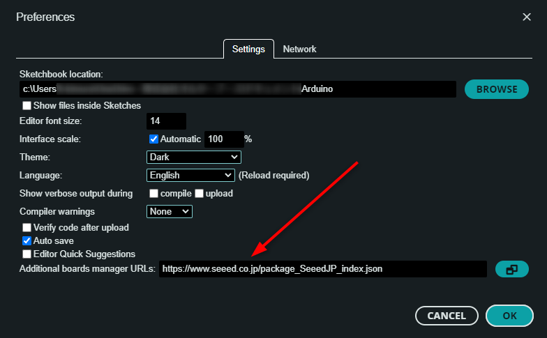 ボードマネージャーのURLを追加