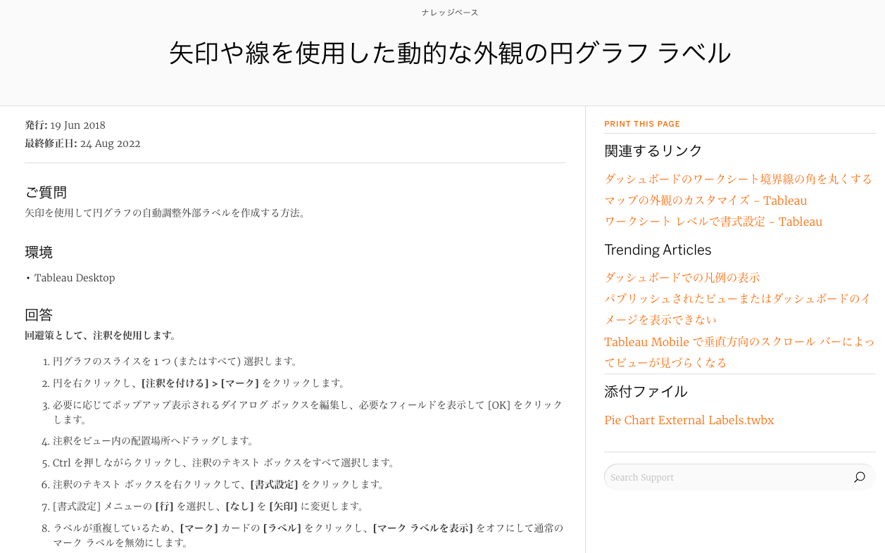 円グラフに注釈線をつける方法