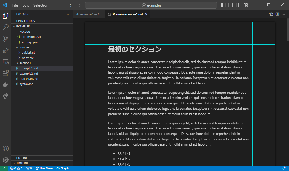 Markdown Preview を開いたところ