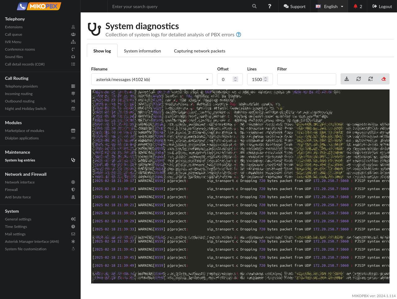 System log entries