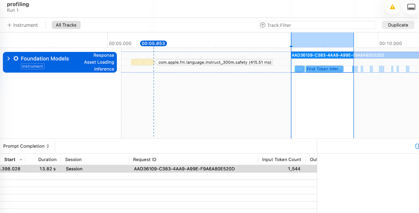 InstrumentsでのFoundation Modelsプロファイリング
