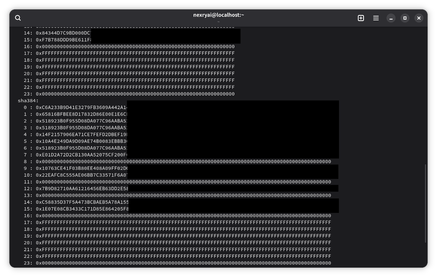 PCRの値を示す、tpm2_pcrreadコマンドの実行結果2
