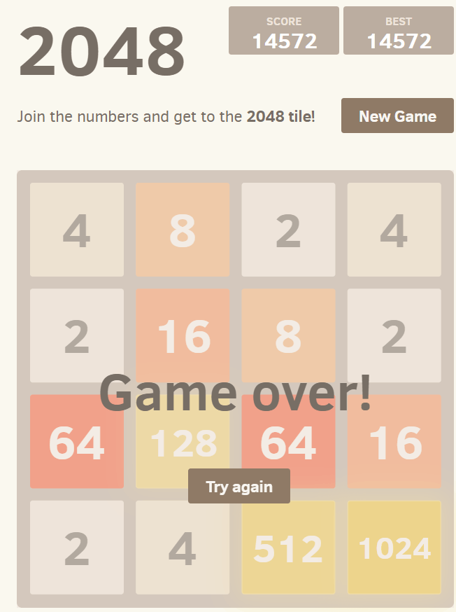 2048ゲームでも敗北…