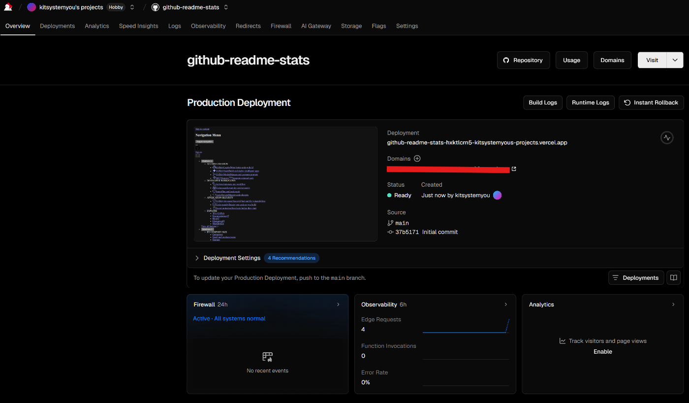 GitHub Readme Stats が使えなくなっていたので自前で建てる