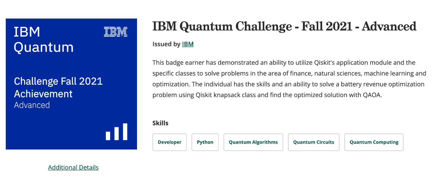IBM Quantum Challenge - Fall 2021 - Advanced - Credly
