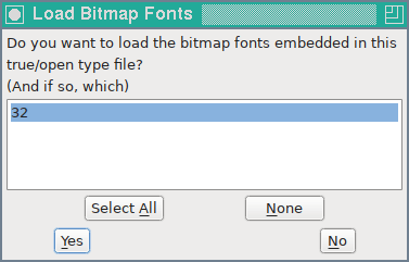 **32** を選択してビットマップフォントを読み込む